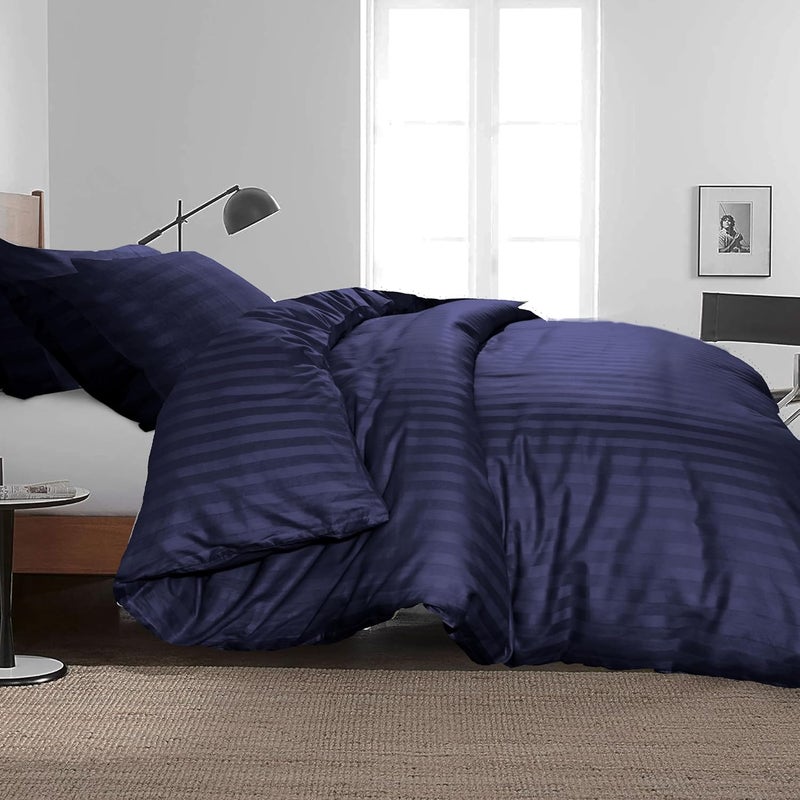 Siesta Zen 100% Cotton Luxury Hotel Quality Sateen Duvet Cover Set - Navy, Twin/Single 160x210cm - Image 4